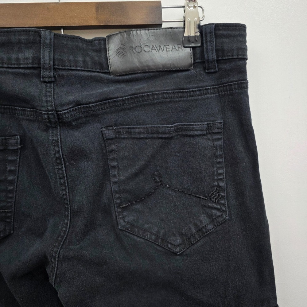 Rocawear Mens 32x32 Black Moto Cargo Jeans Biker‎ Style Slim Straight Denim - Picture 8 of 14